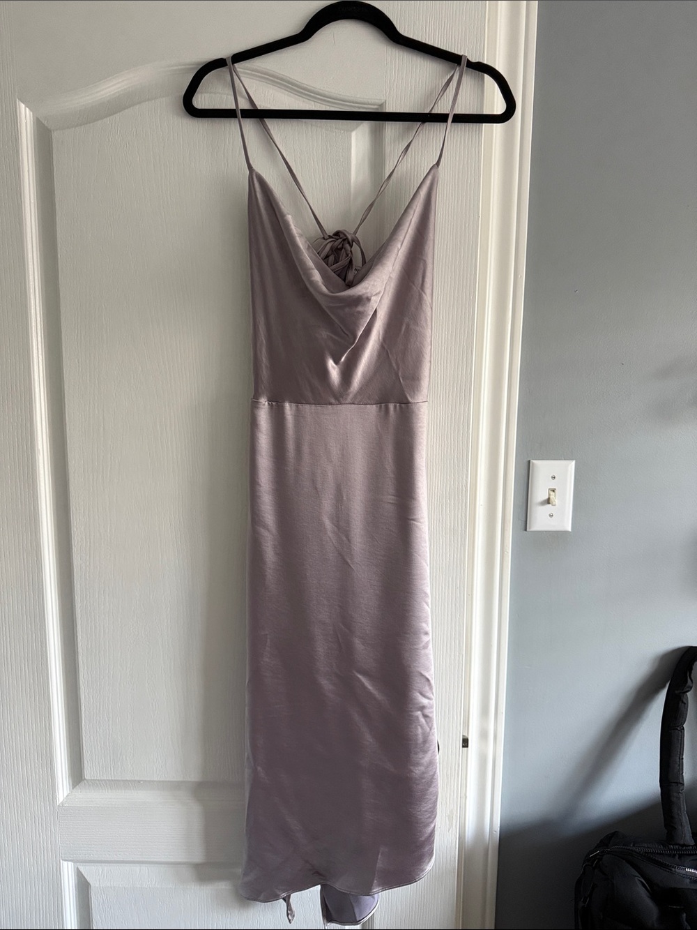 Wild Honey Satin Slip Midi Dress in Dusty Lavender